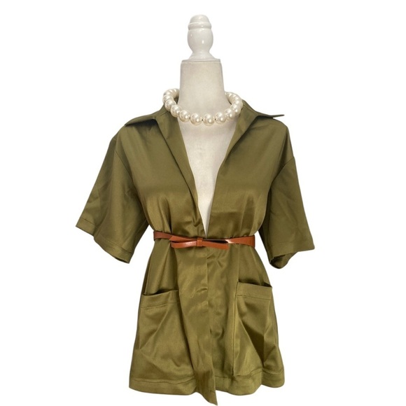 Gabrielle Union Silky Open Front Jacket And High Rise Shorts Chartreuse Green - Picture 3 of 12